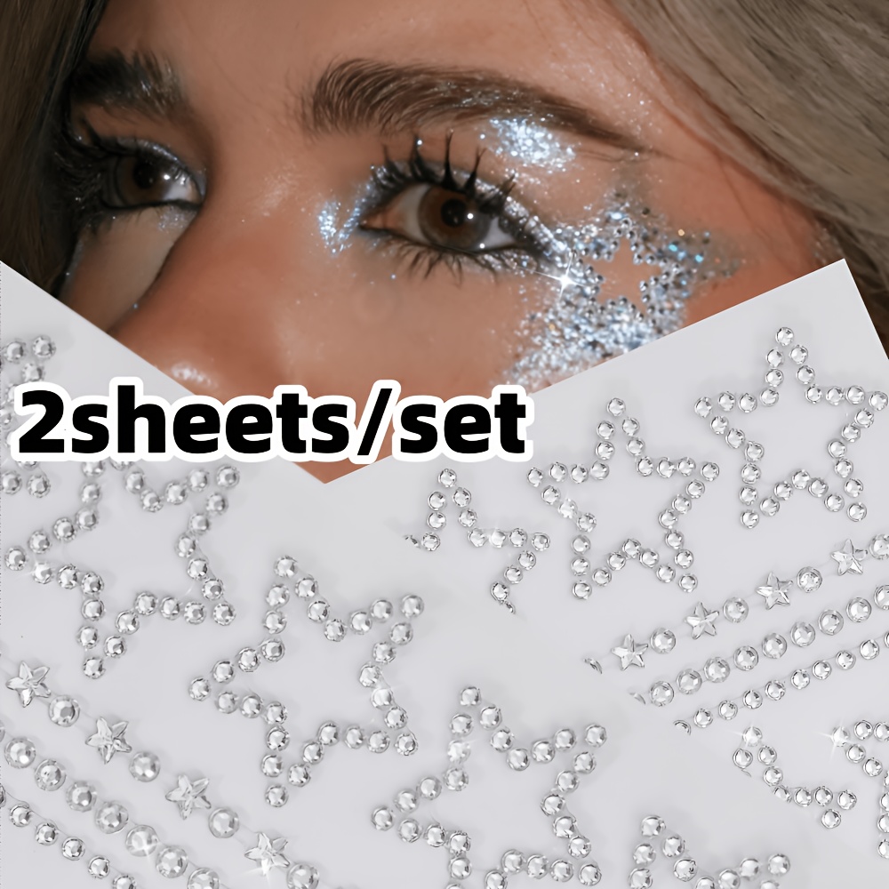 Body Jewelry Stickers - 1/2 Feuilles d'Autocollants Étoiles en Strass