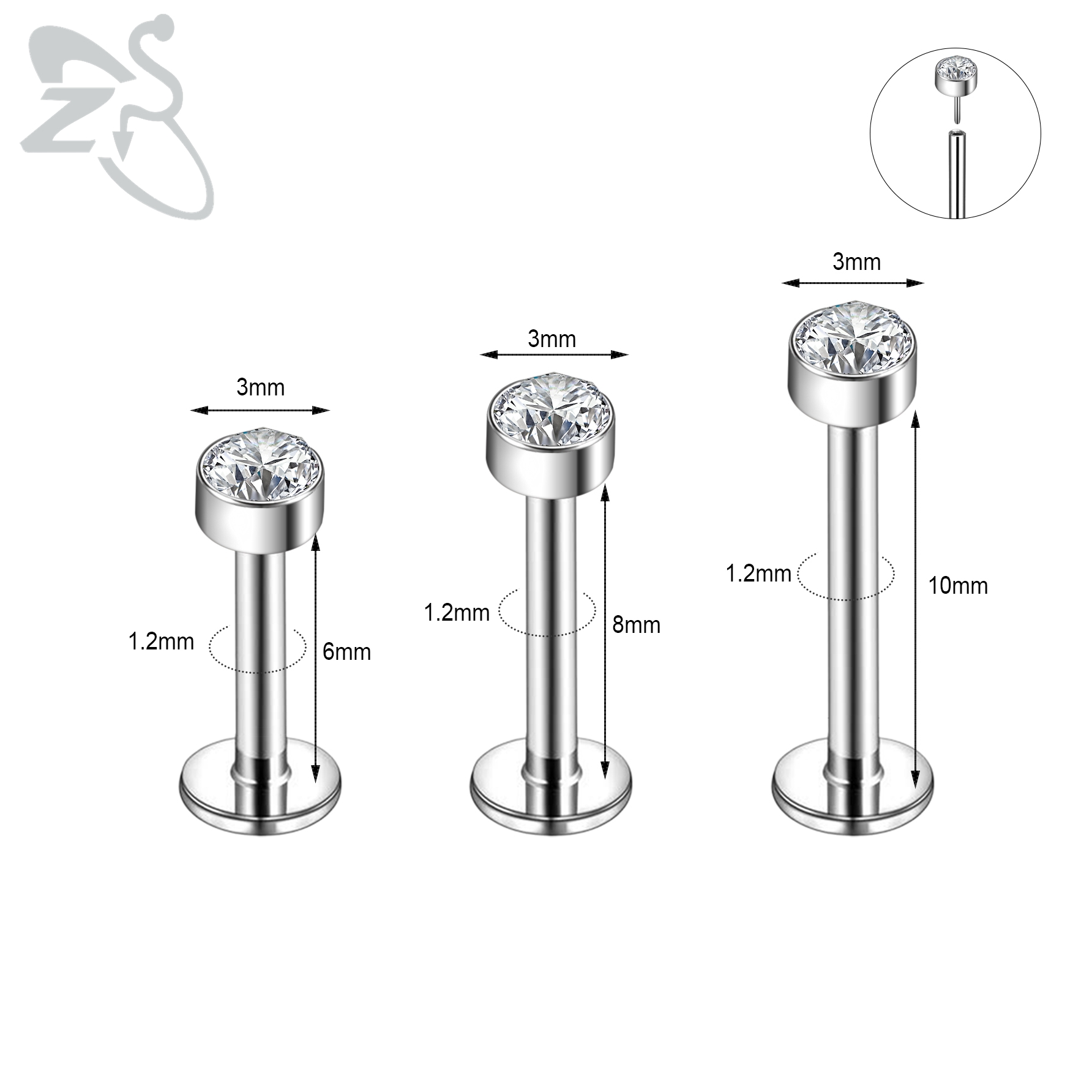 ZS 6-13 pièces/lot 16G acier i - Zoor Body Jewelry avis et prix